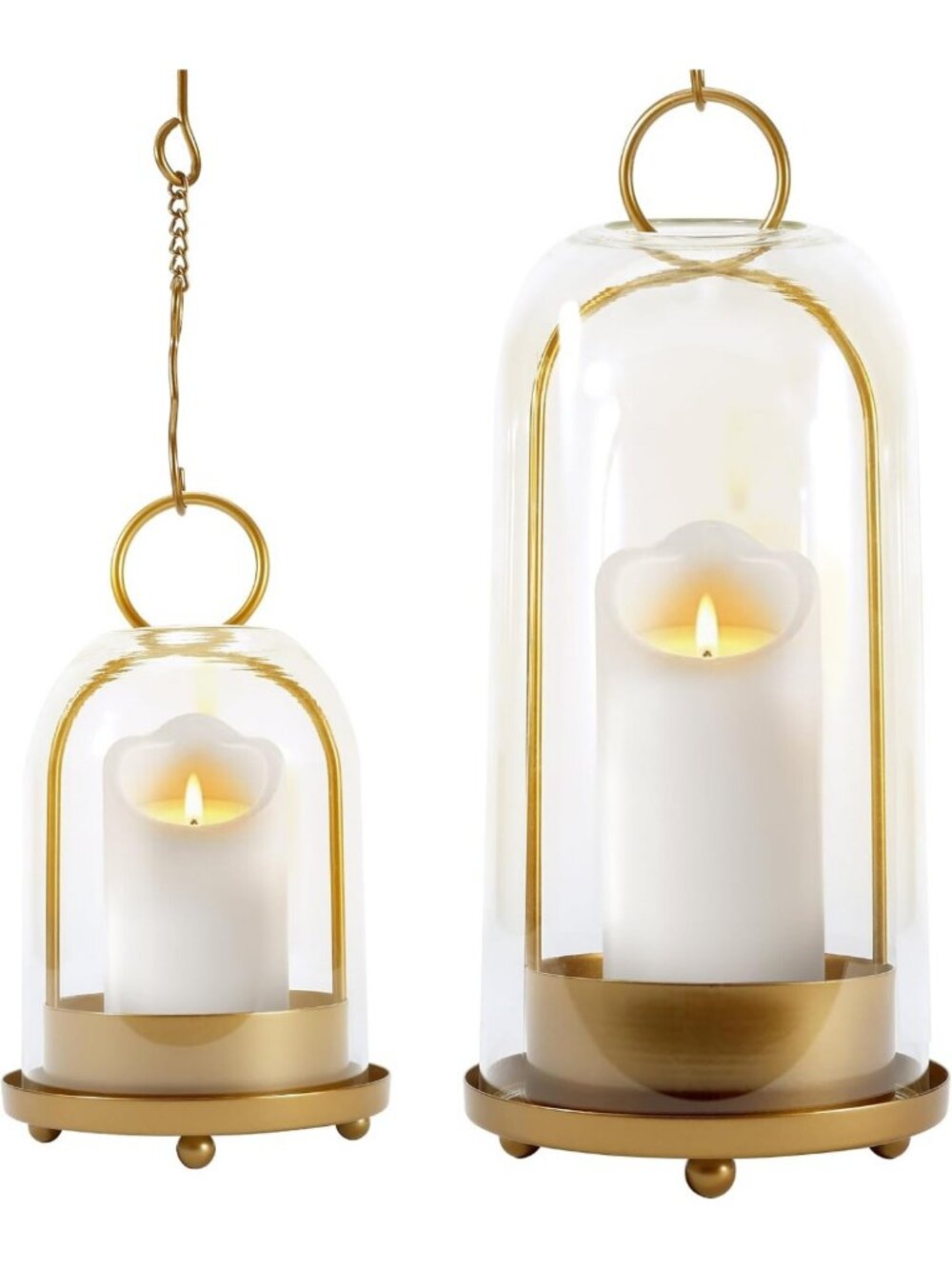 Vintage Brass Hurricane Candle Holders - Large & Medium Lanterns for Pillar